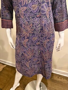 Anokhi India Purple Floral Cotton Kurta Tunic Dress XL Artisan Block Print